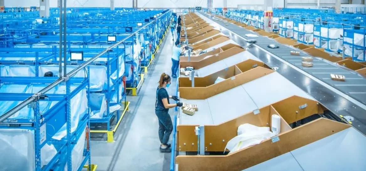 Modern logistics warehouse with automated sorting systems